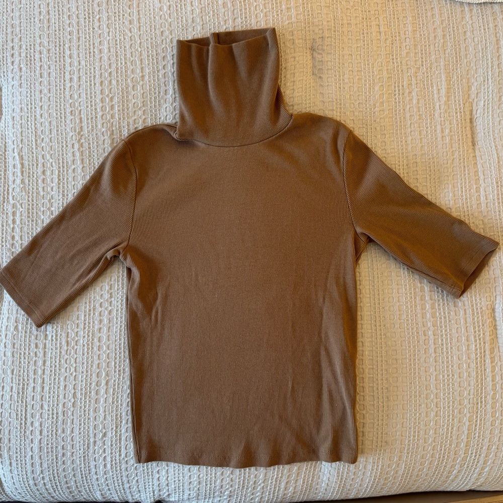 Zara Camel Ribbed Knit Top